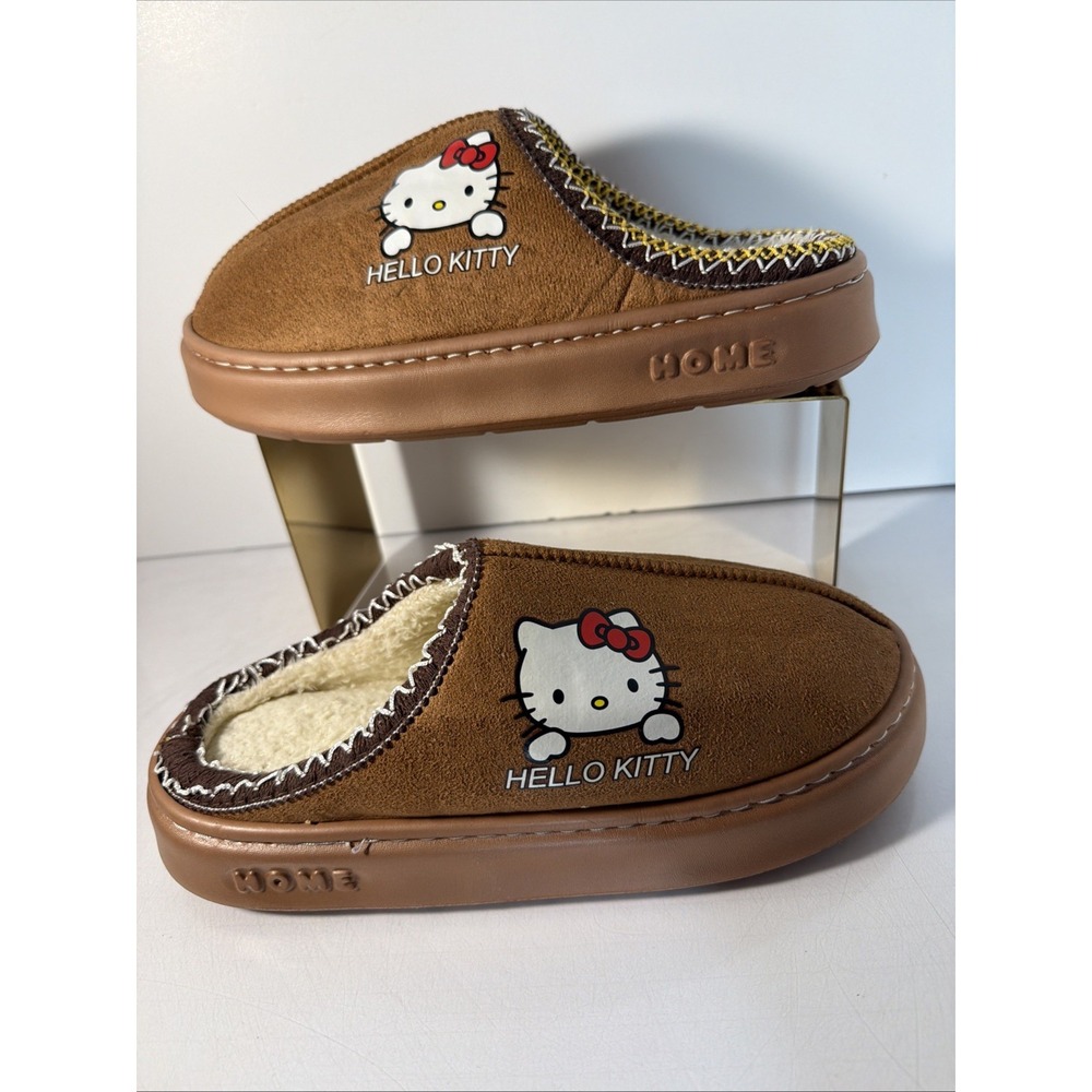 Hello Kitty Plush Slippers Cozy Winter House Shoes Non-Slip Sole Chocolate 42-43